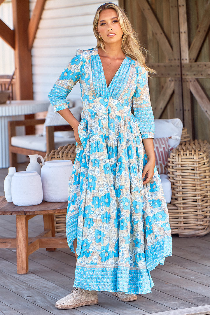 Swan River Daisy Print Berry Maxi Dress
