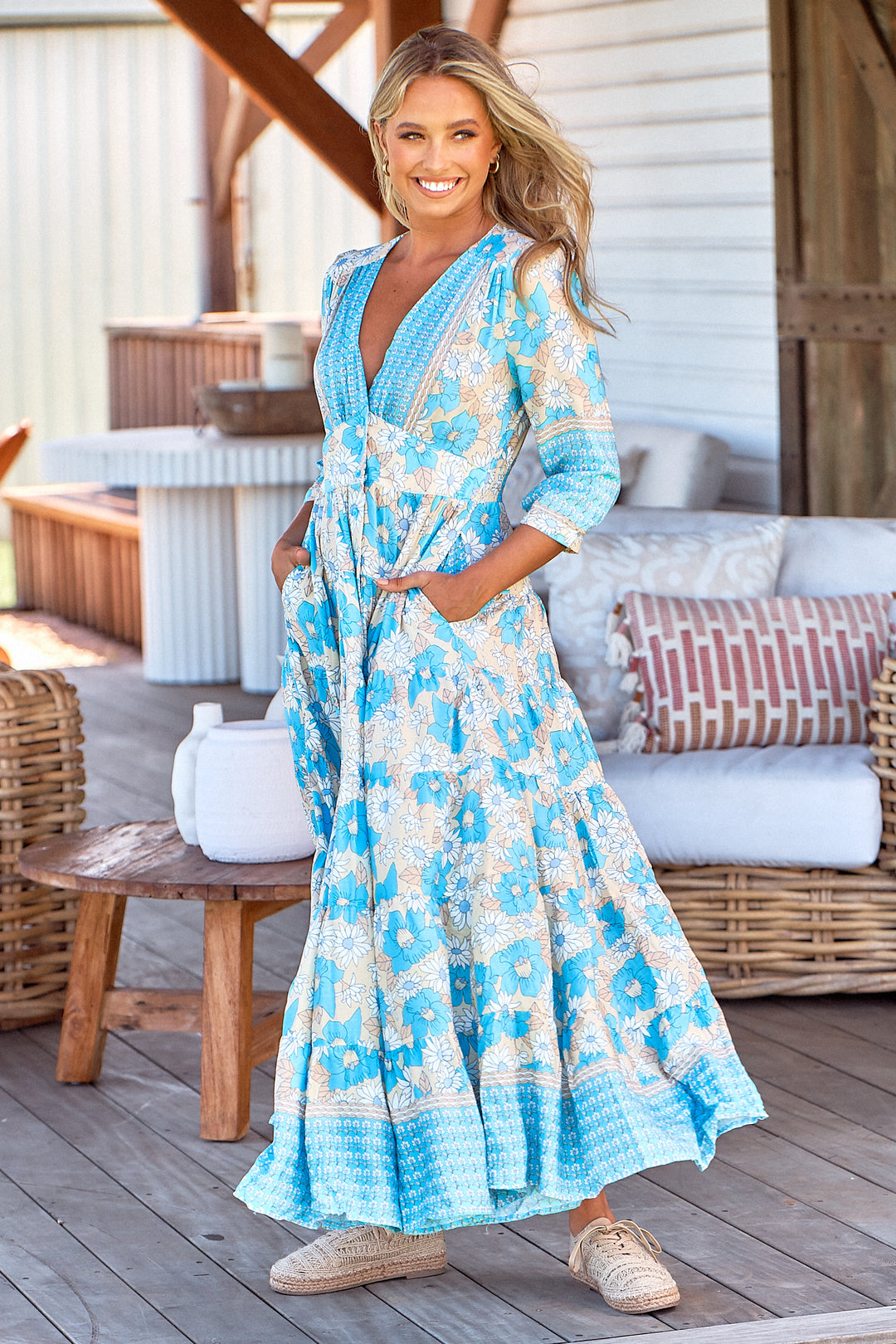 Swan River Daisy Print Berry Maxi Dress