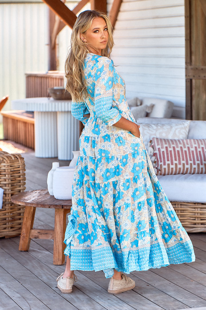 Swan River Daisy Print Berry Maxi Dress