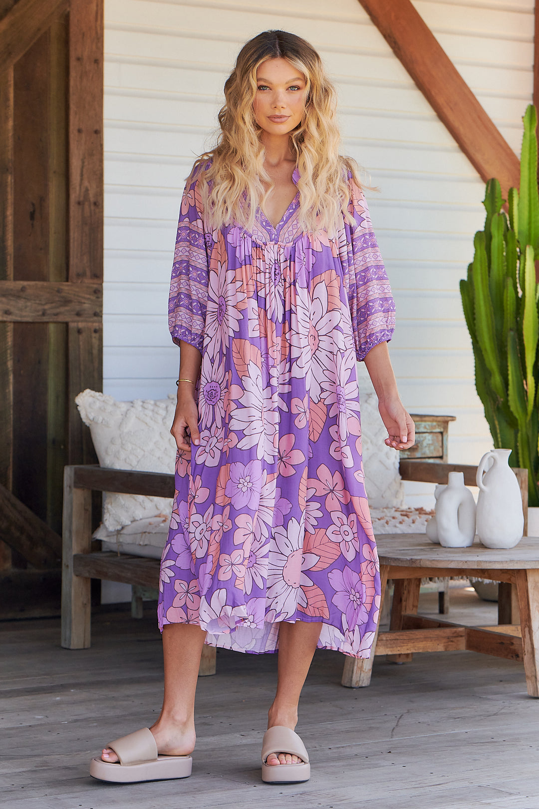 Jaase Purple Rain Print Bohemian Midi Dress Lilac and Mila Jaase Purple Rain Print Bohemian Midi Dress Lilac and Mila