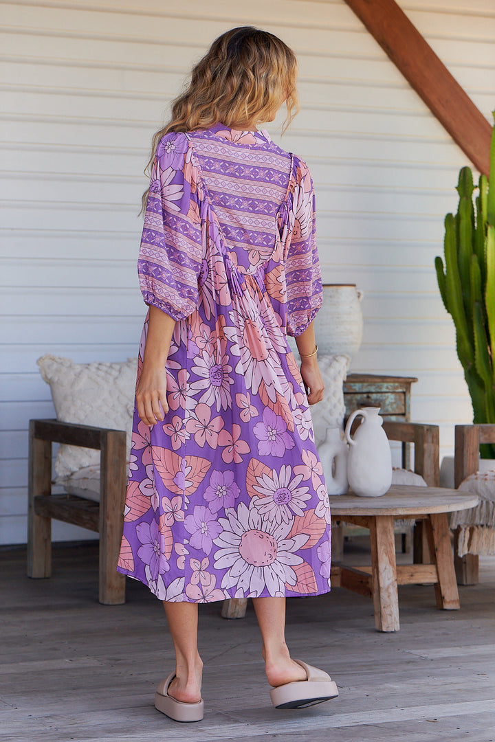Purple Rain Print Bohemian Midi Dress