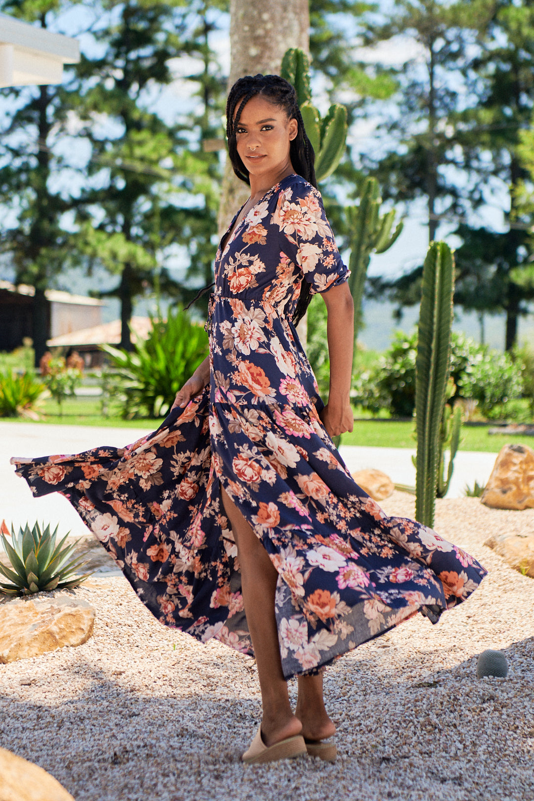 Winter Rose Navy Print Tessa Maxi