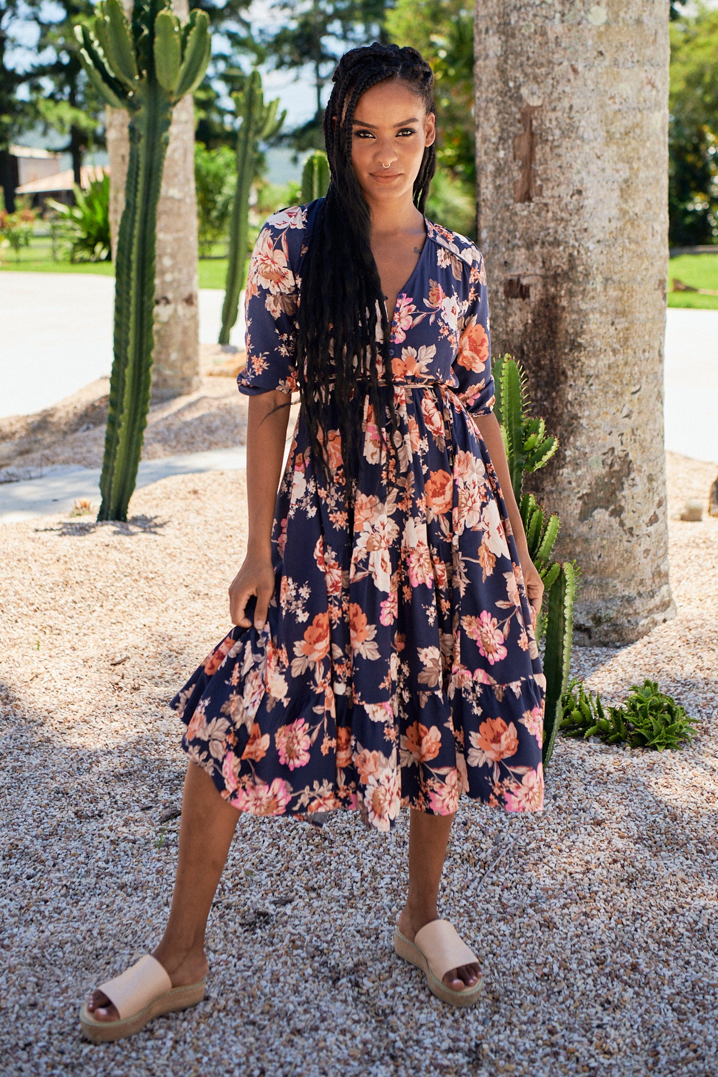 Jaase Winter Rose Navy Print Eve Midi Dress – Lilac and Mila Jaase Winter Rose Navy Print Eve Midi Dress – Lilac and Mila