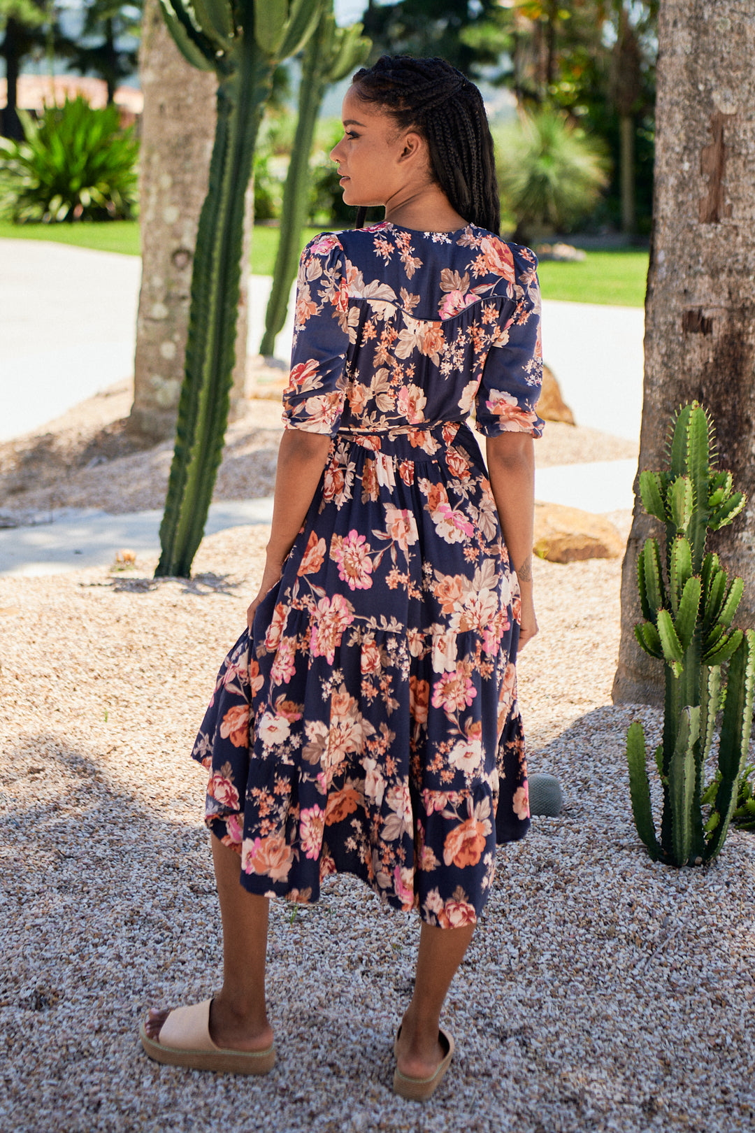 Winter Rose Navy Print Eve Midi Dress