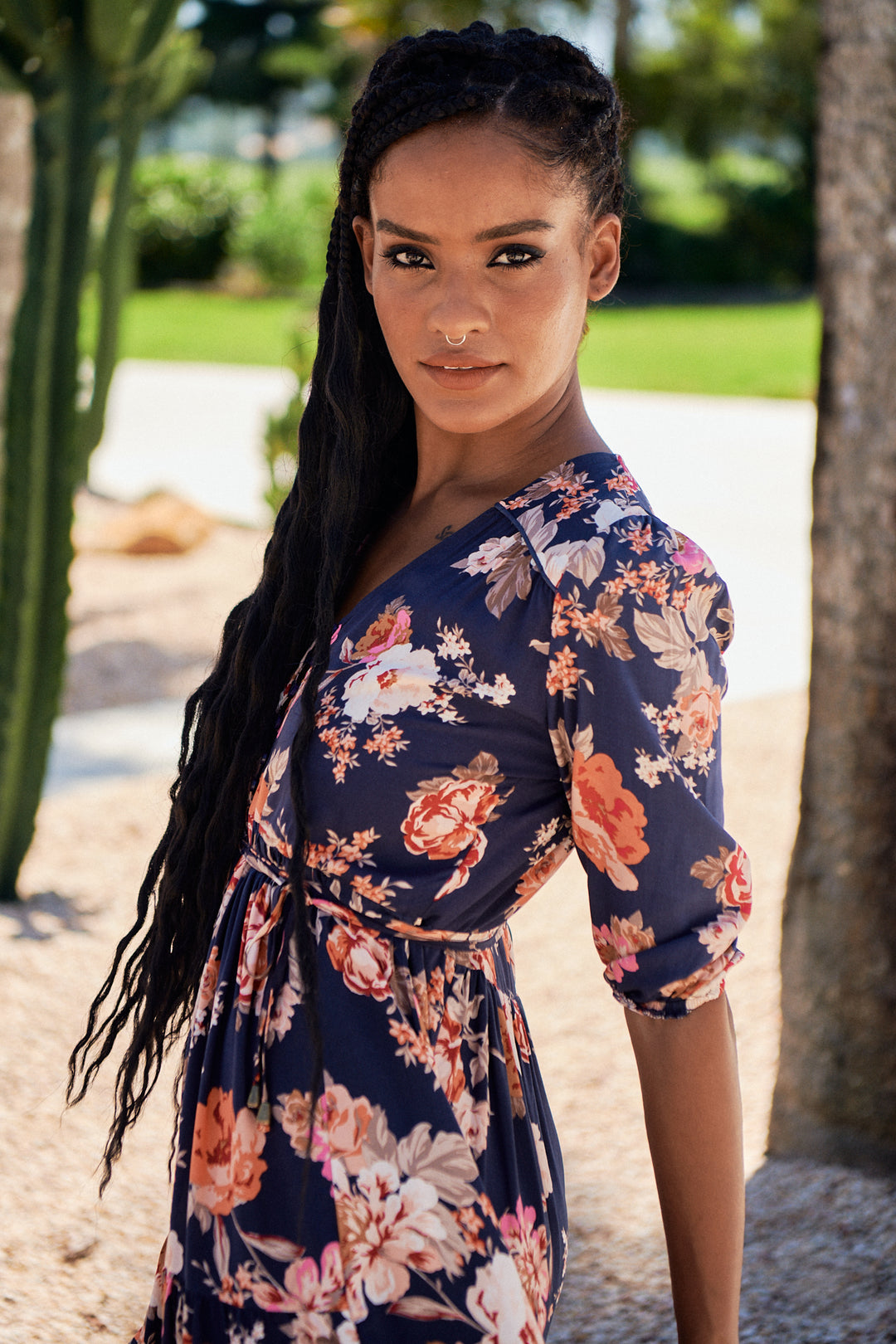 Winter Rose Navy Print Eve Midi Dress