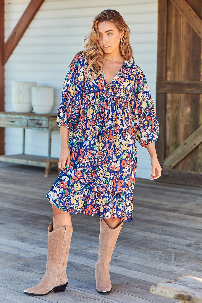 Jaase Carnation Print French Dress Lilac and Mila