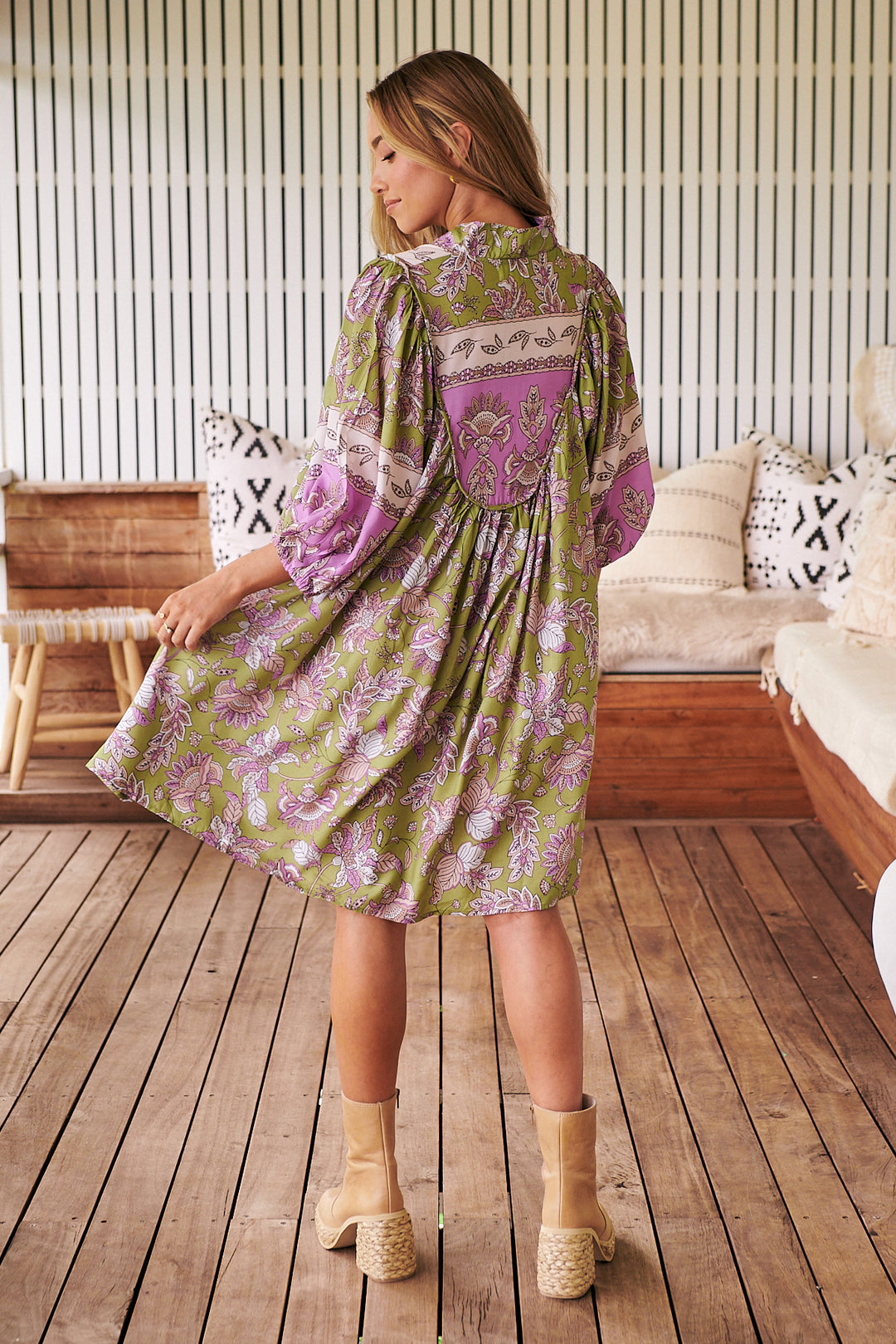 Kaffir Print Boheme Mini Dress - Back angle
