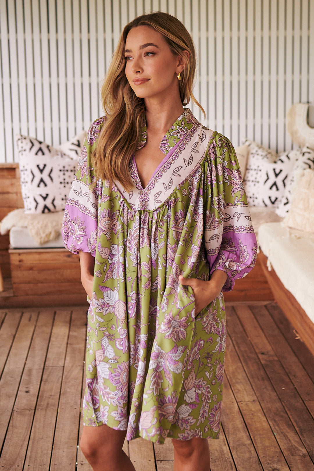 Kaffir Print Boheme Mini Dress - Close up