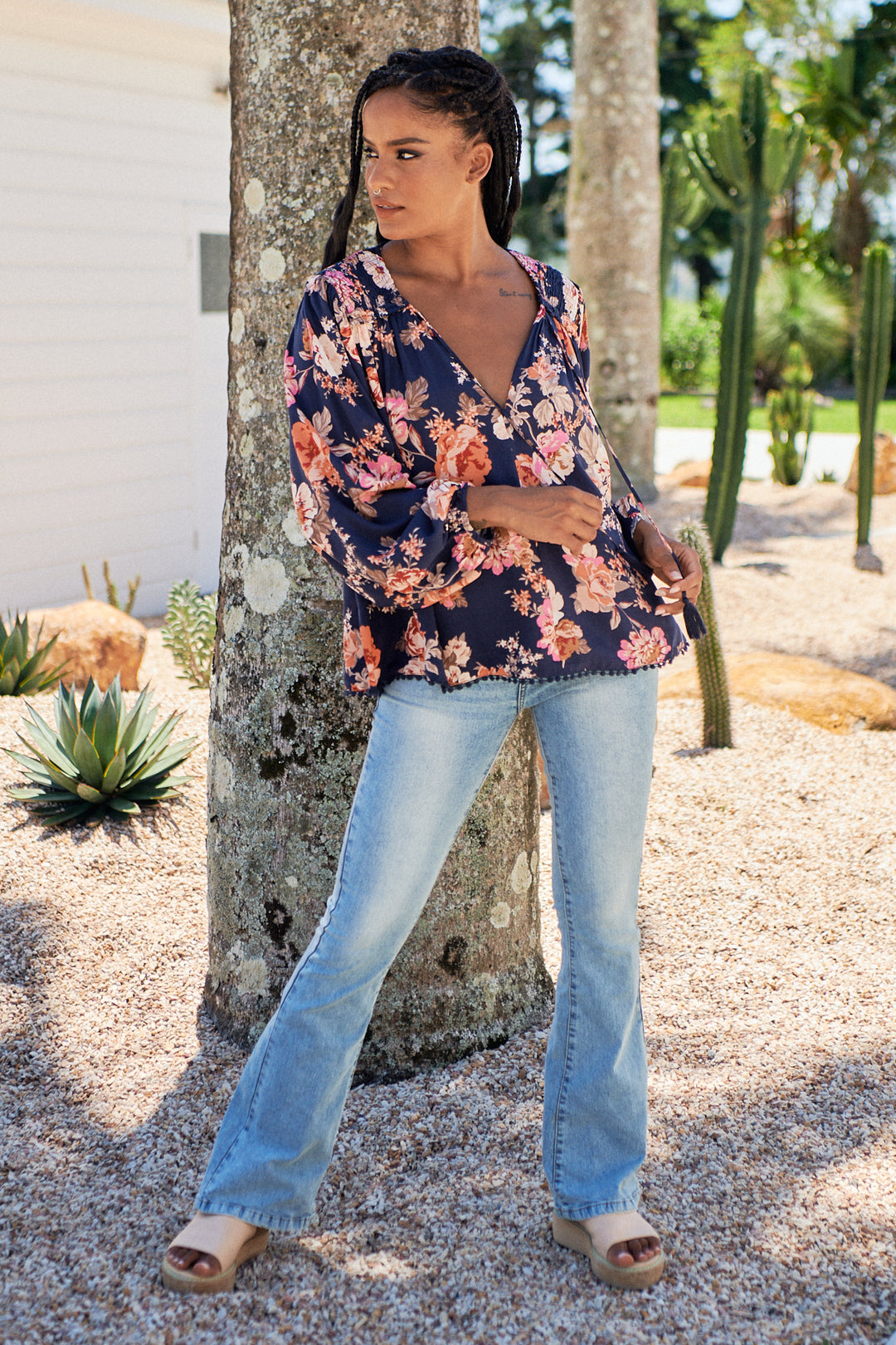 Winter Rose Navy Print Rue Top
