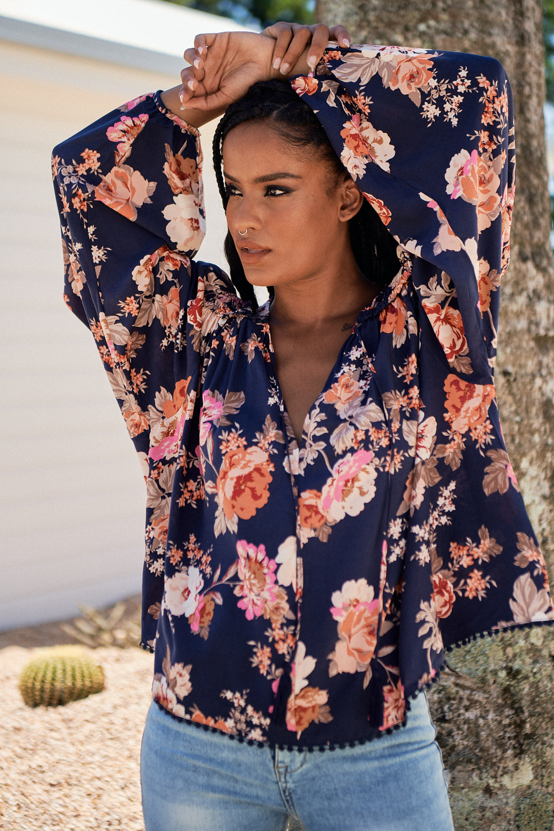 Winter Rose Navy Print Rue Top