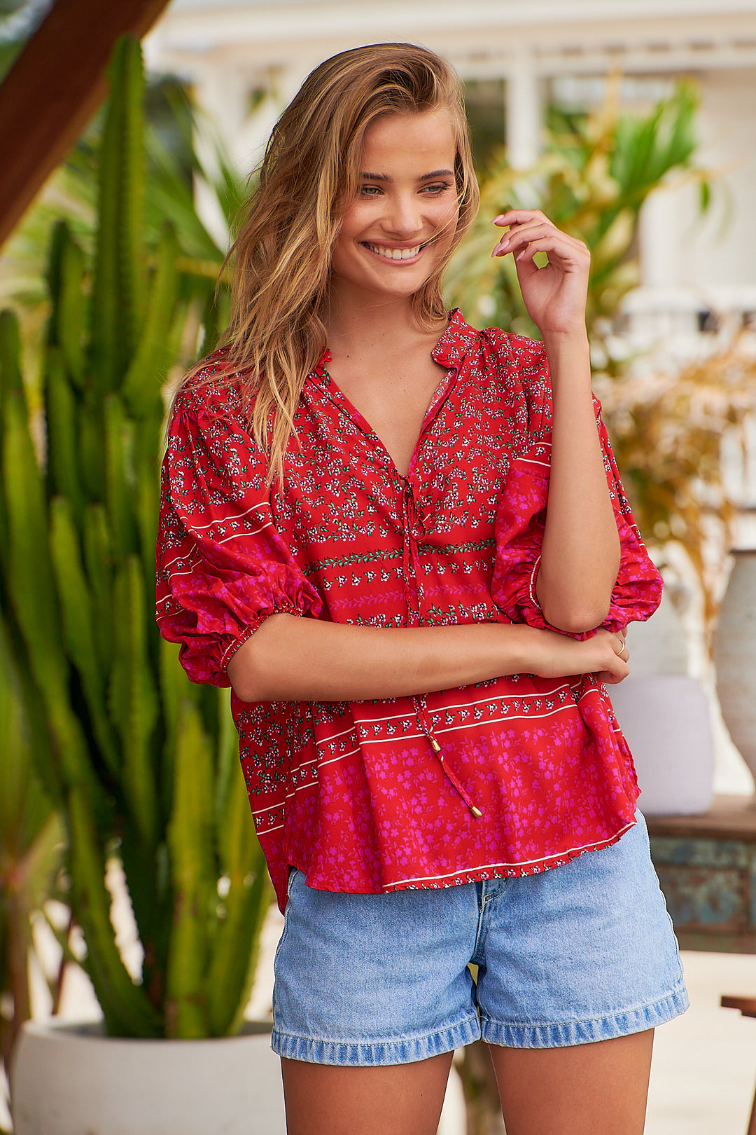Cherry Bomb Print Citrin Top - Close up