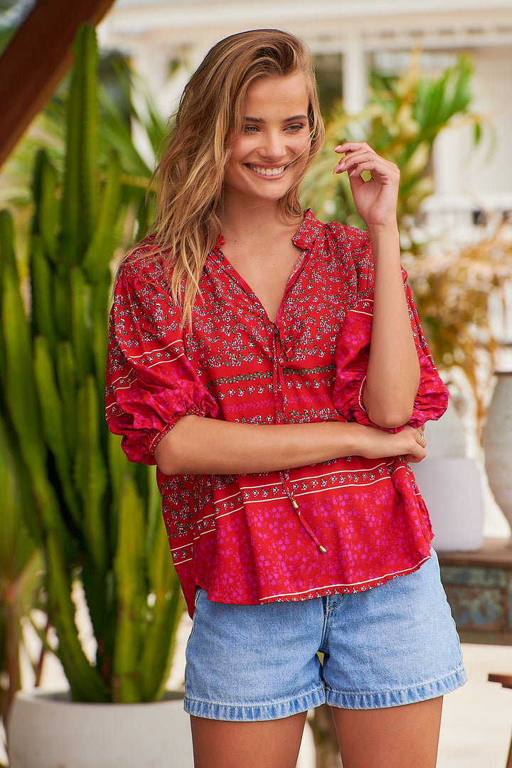 Cherry Bomb Print Citrin Top - Close up