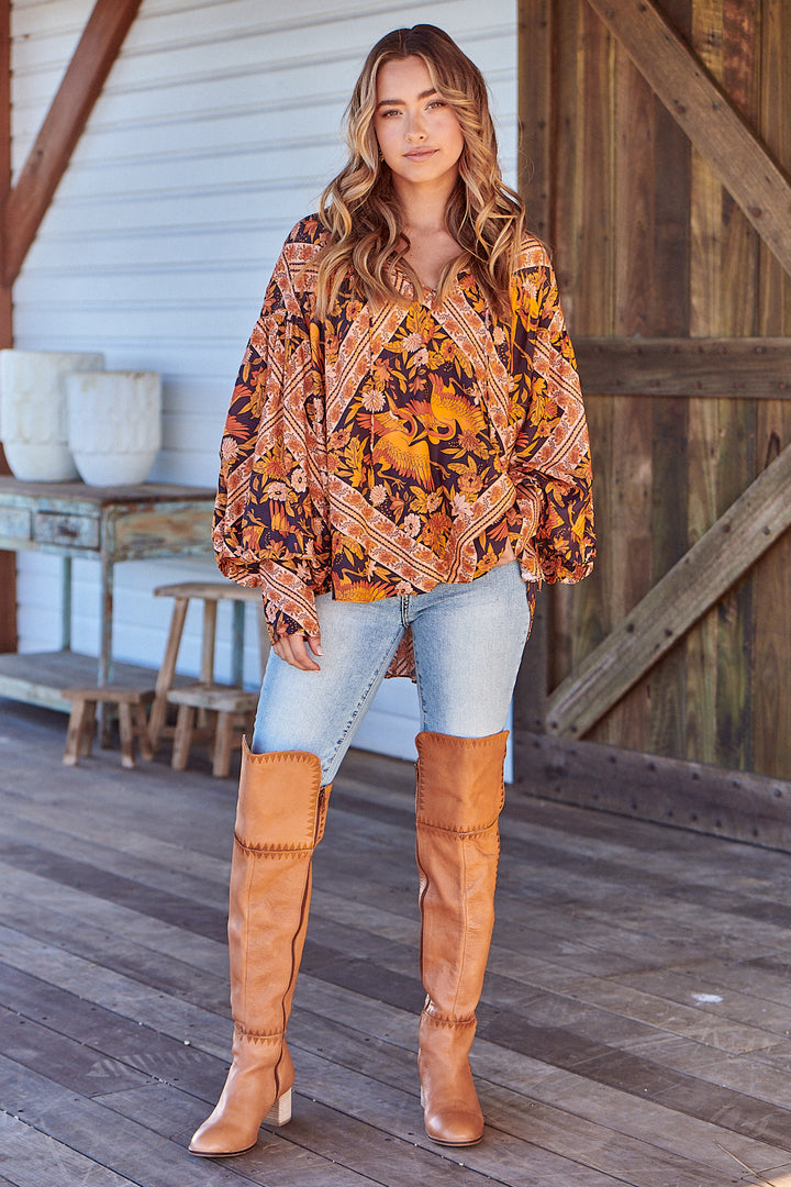 Lantana Print Folk Blouse