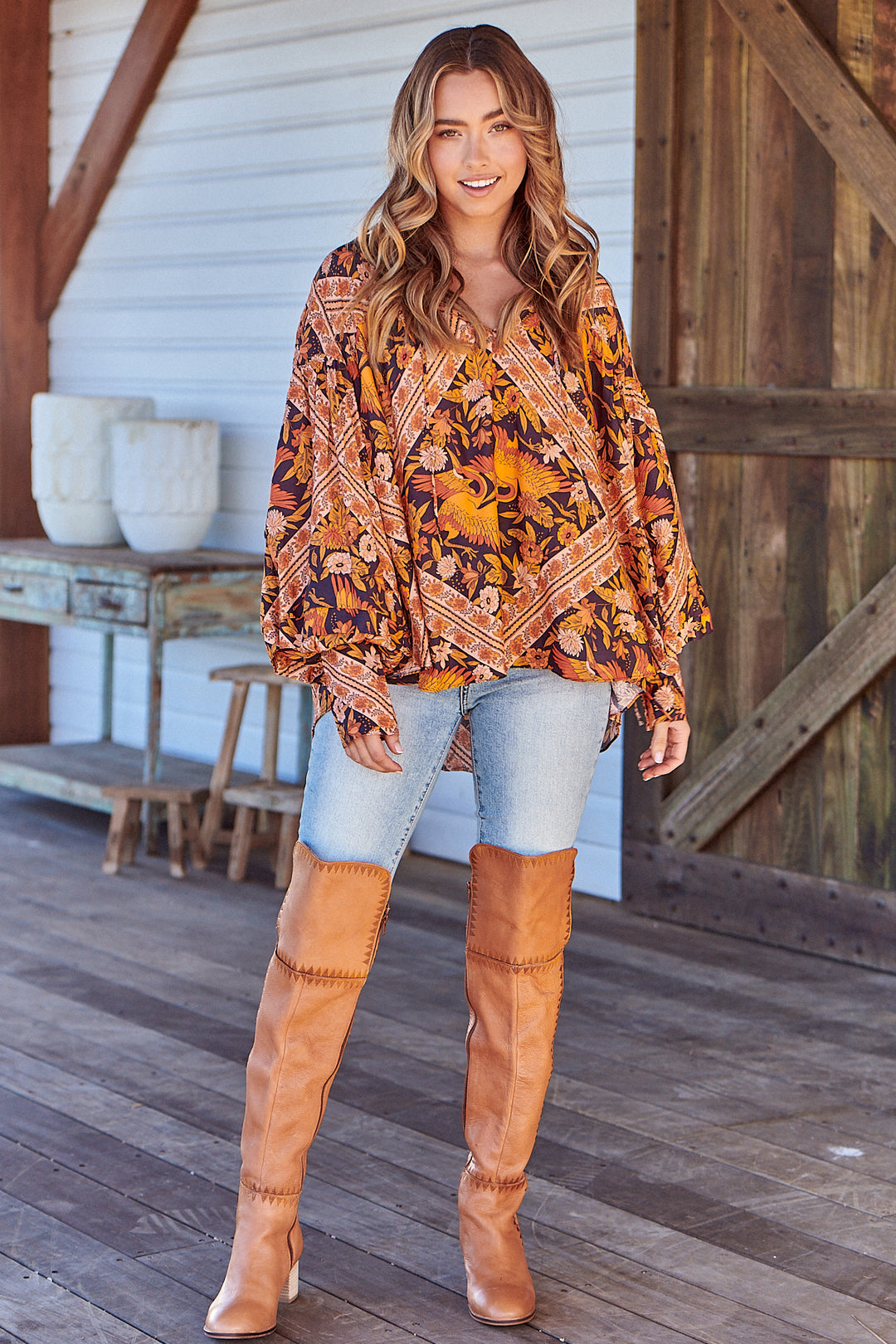 Lantana Print Folk Blouse