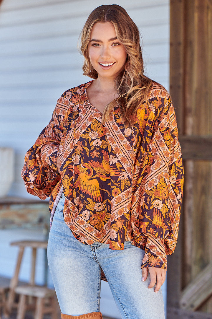 Lantana Print Folk Blouse