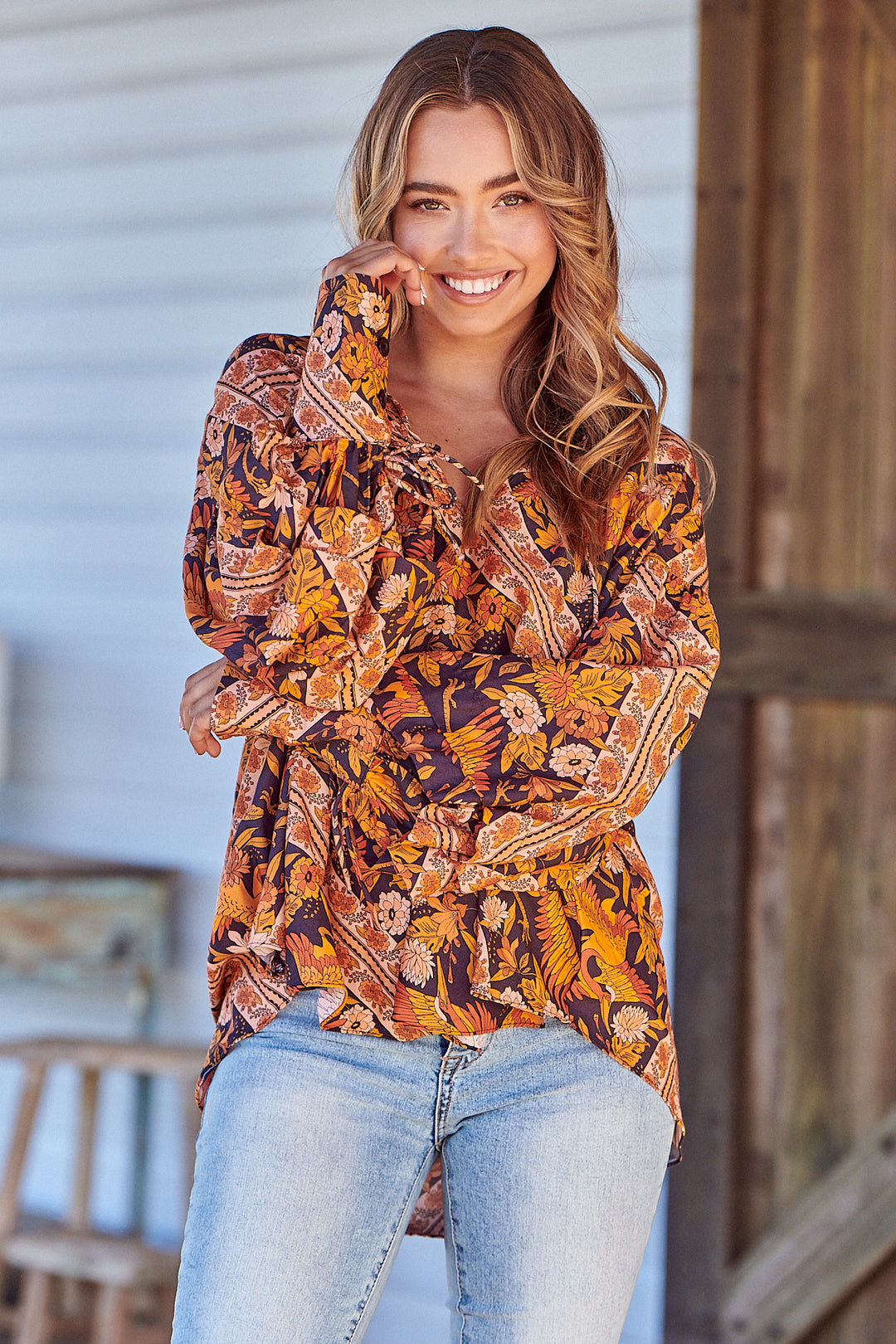 Lantana Print Folk Blouse