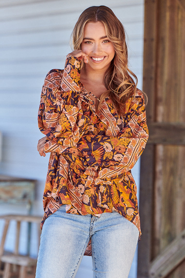Lantana Print Folk Blouse
