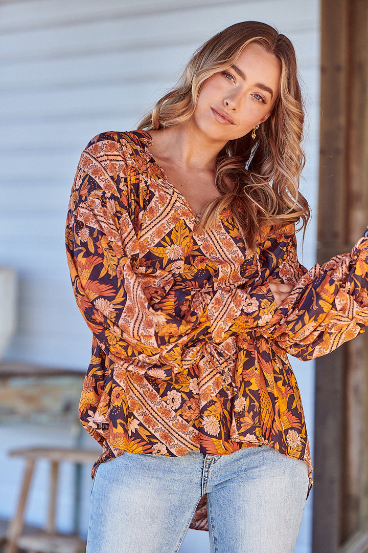 Lantana Print Folk Blouse