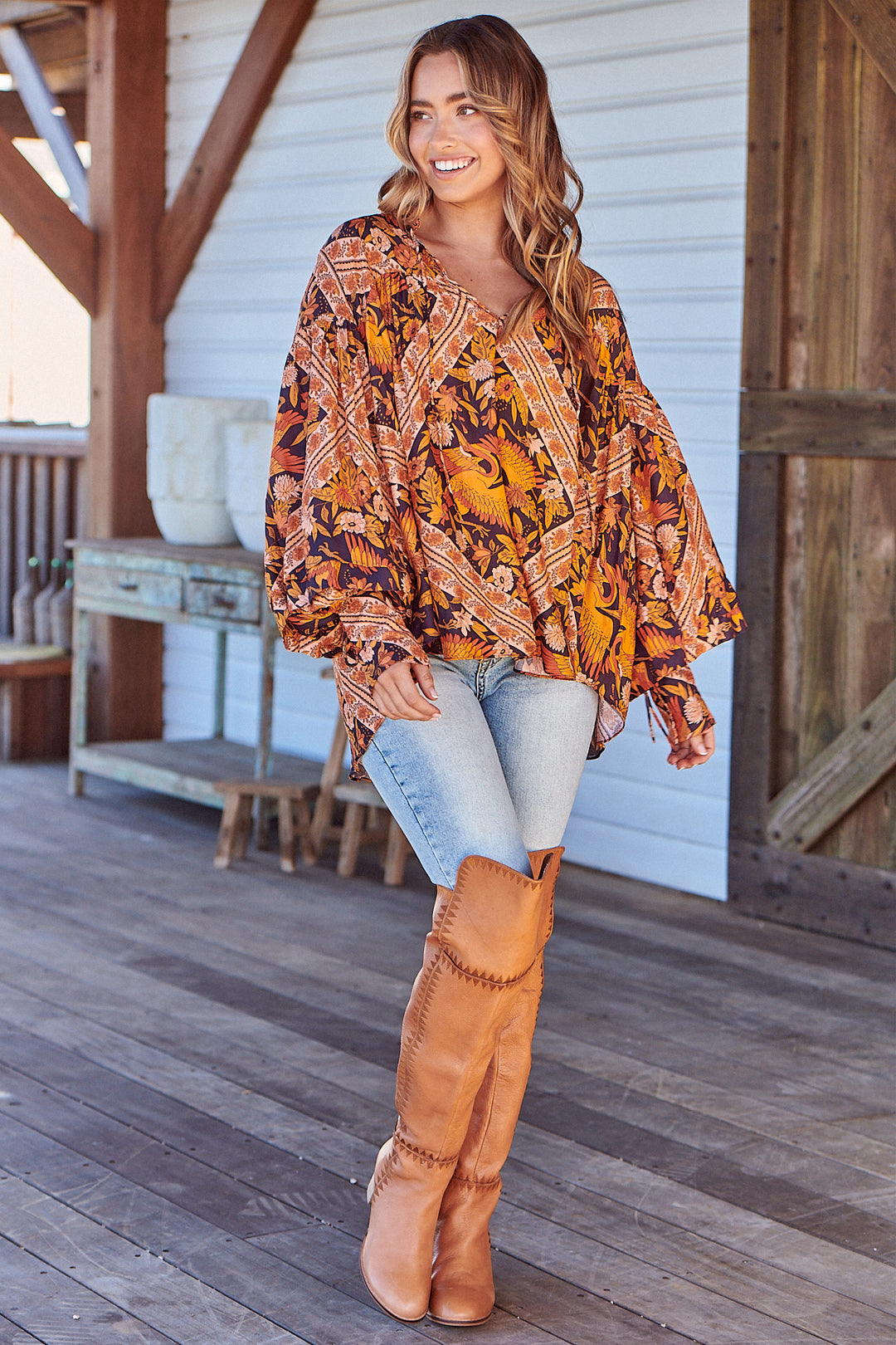 Lantana Print Folk Blouse