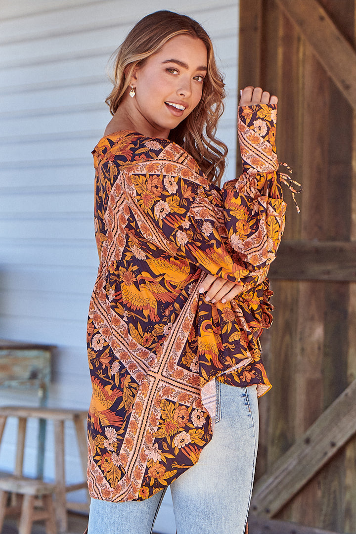 Lantana Print Folk Blouse