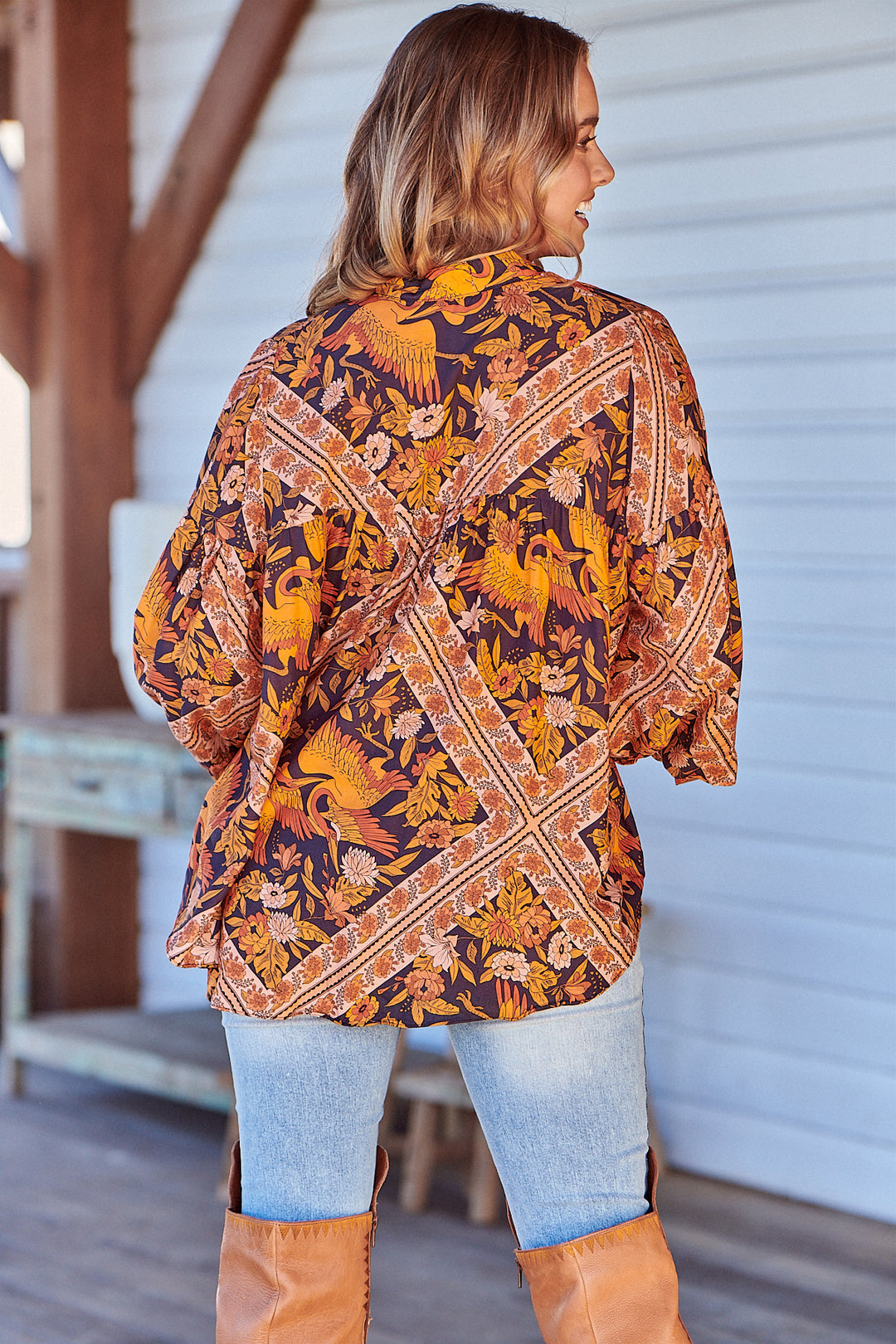Lantana Print Folk Blouse