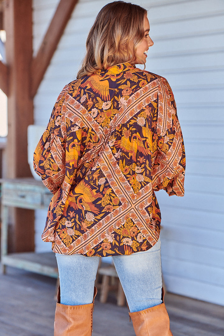 Lantana Print Folk Blouse