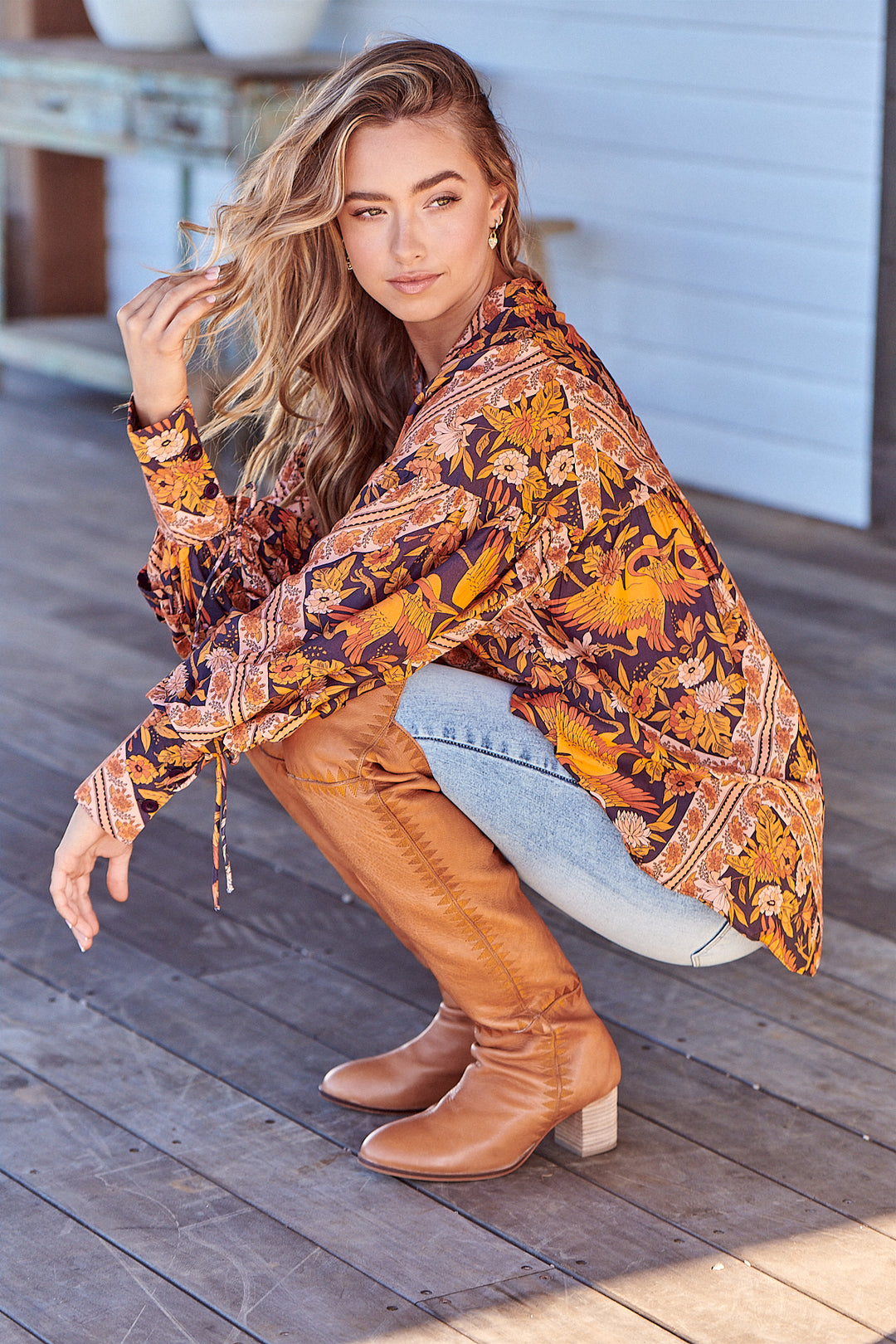 Lantana Print Folk Blouse