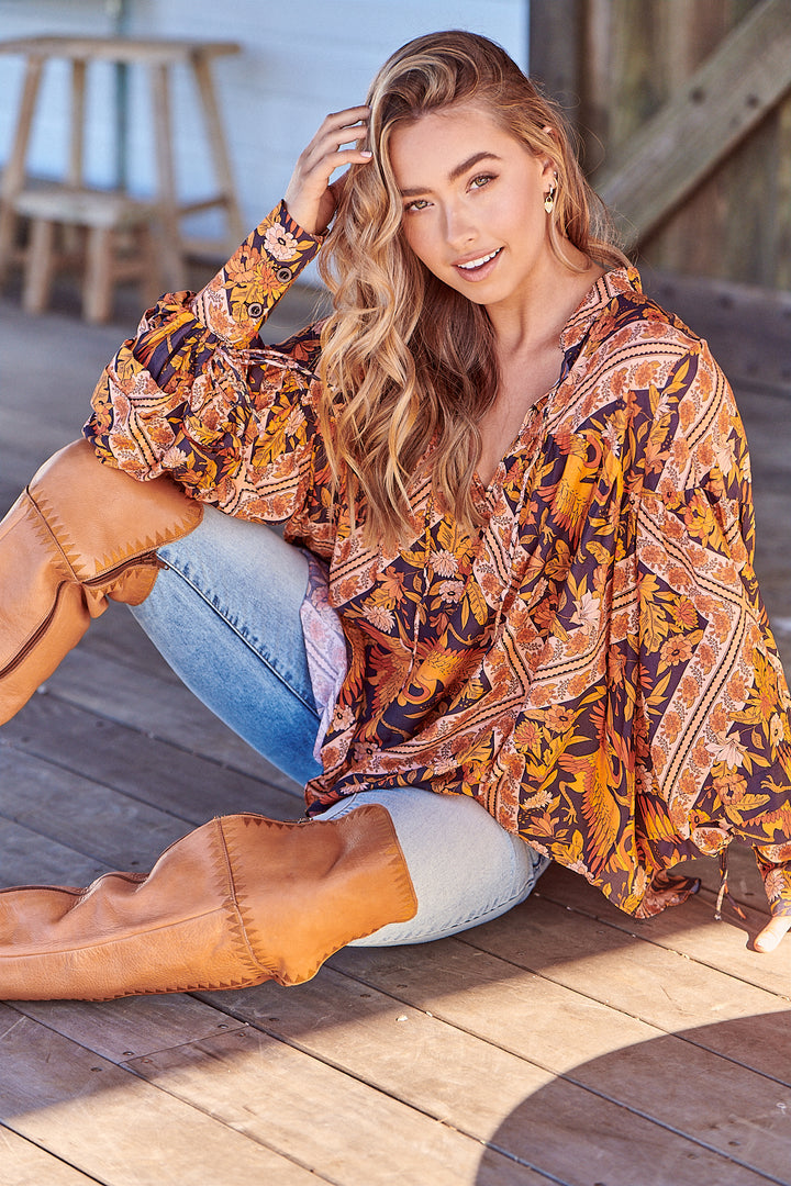 Lantana Print Folk Blouse