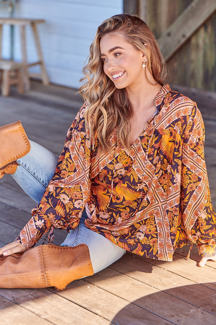 Lantana Print Folk Blouse