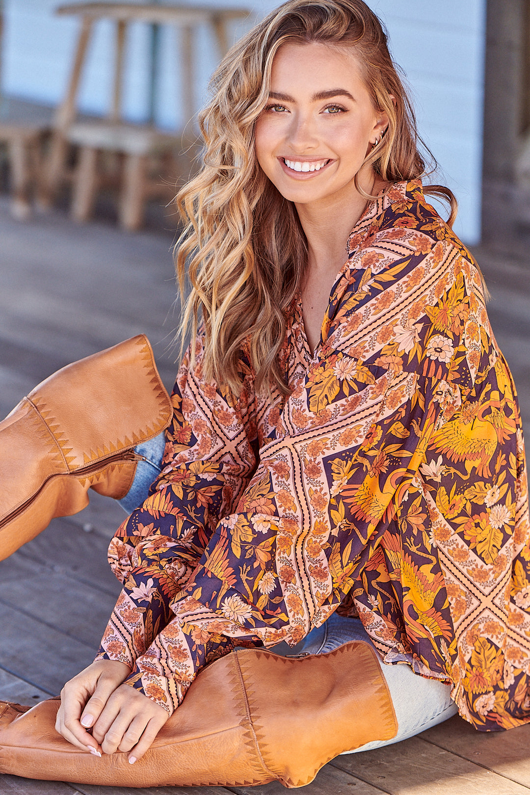 Lantana Print Folk Blouse