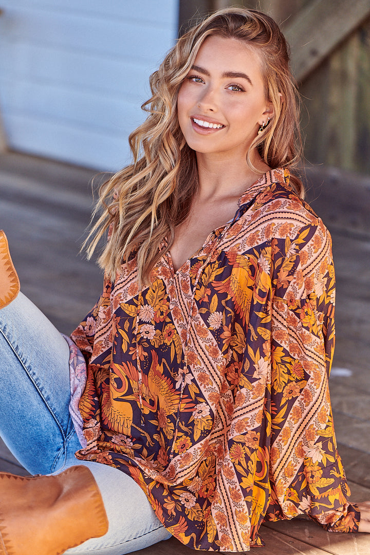 Lantana Print Folk Blouse