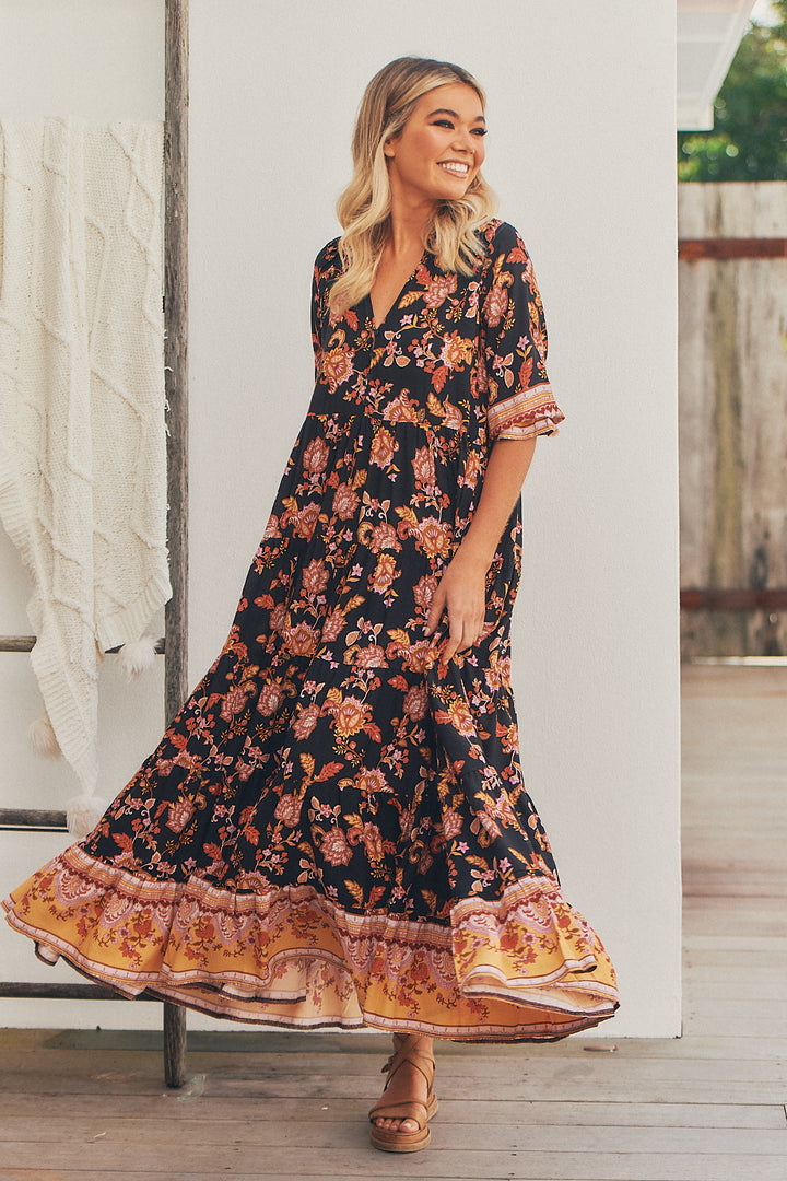 Black Phoenix Print Tillie Maxi Dress