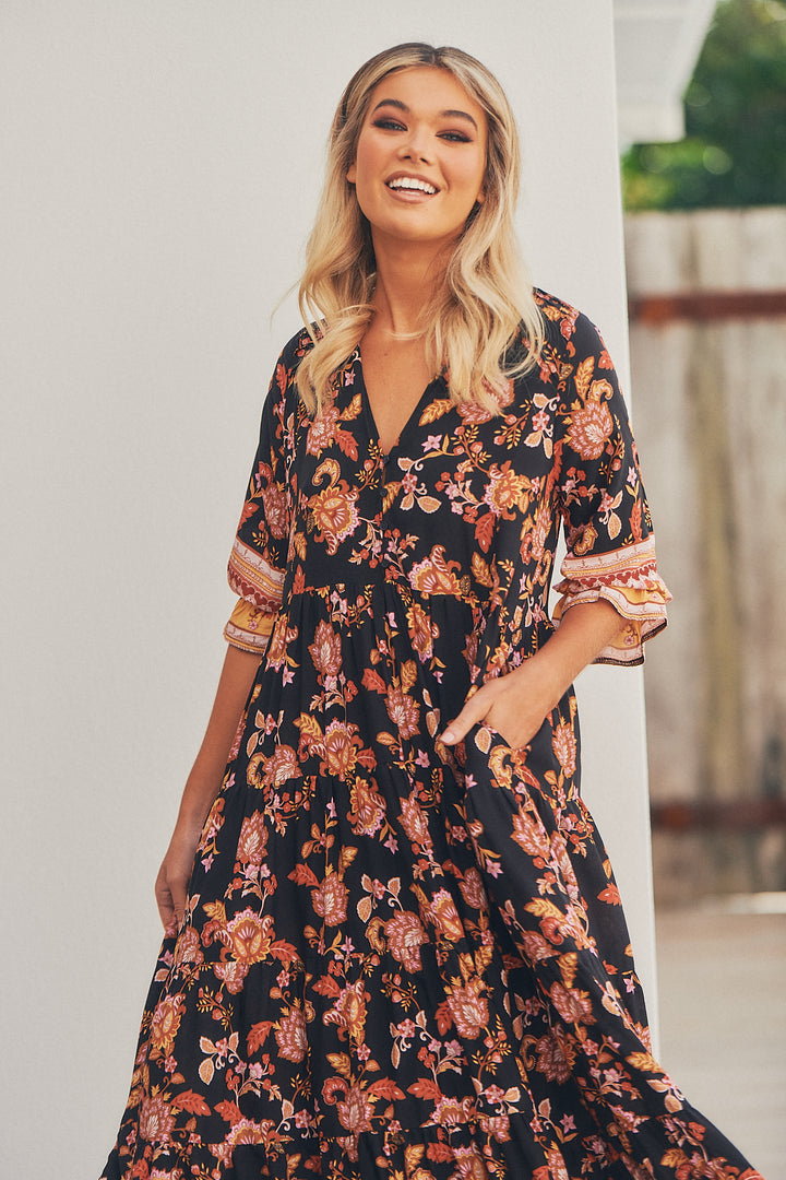 Black Phoenix Print Tillie Maxi Dress