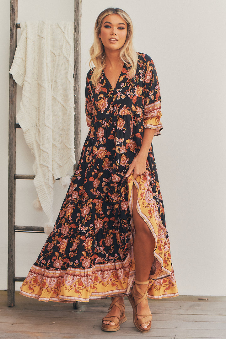 Black Phoenix Print Tillie Maxi Dress