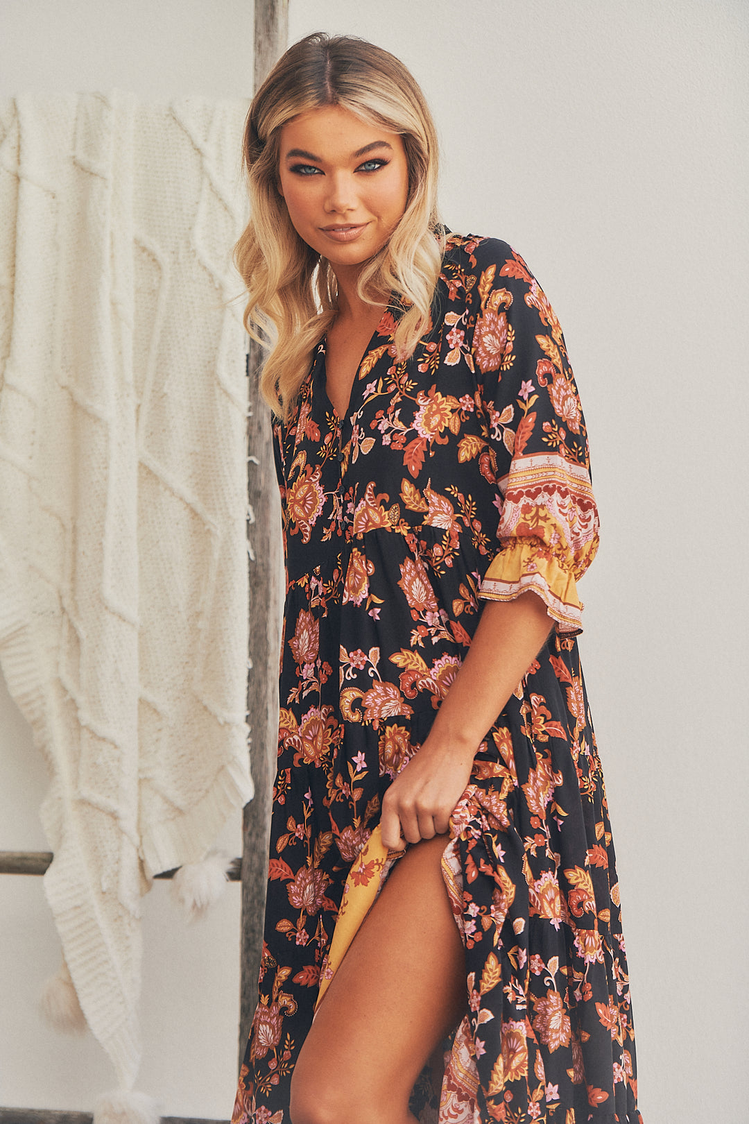 Black Phoenix Print Tillie Maxi Dress