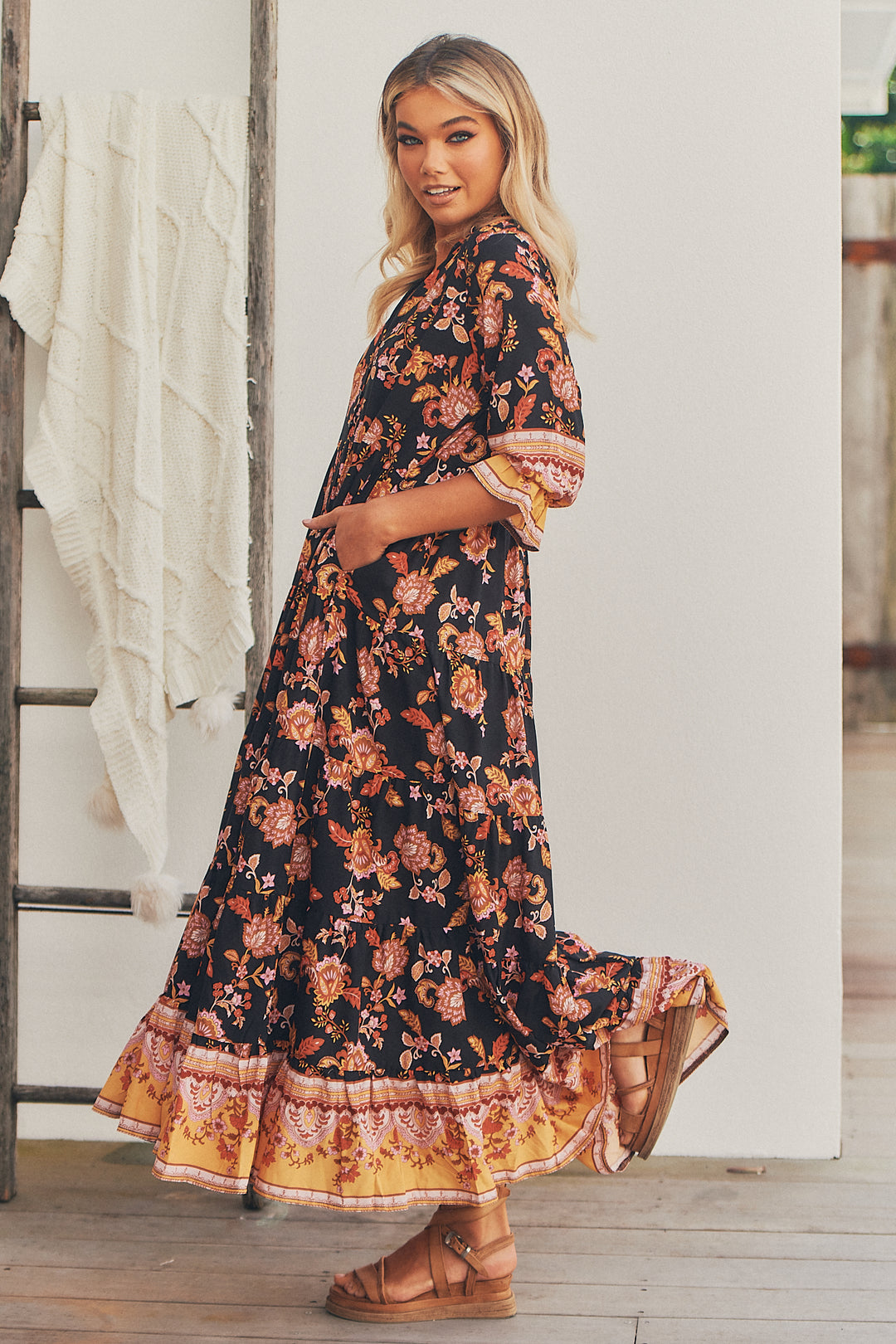 Black Phoenix Print Tillie Maxi Dress