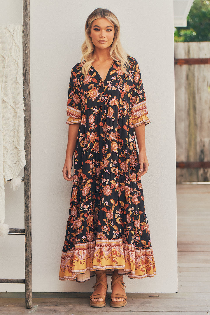 Black Phoenix Print Tillie Maxi Dress