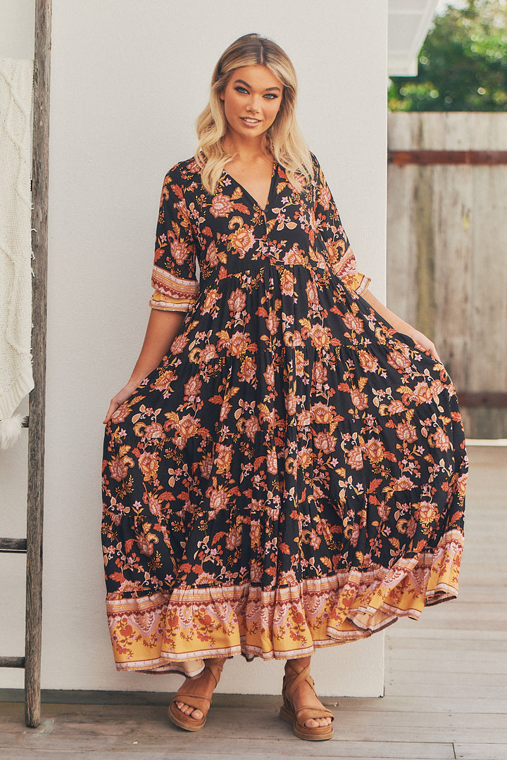 Black Phoenix Print Tillie Maxi Dress