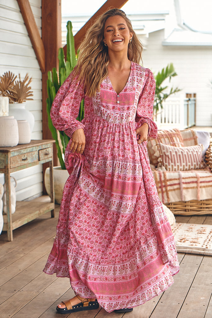 Rose Blossom Print Meadow Maxi Dress Lilac and Mila