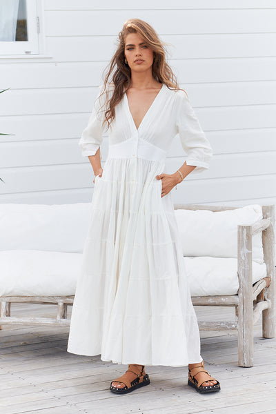 jaase white maxi dress Jaase White Poppy Cotton Berry Maxi Dress – Lilac and Mila