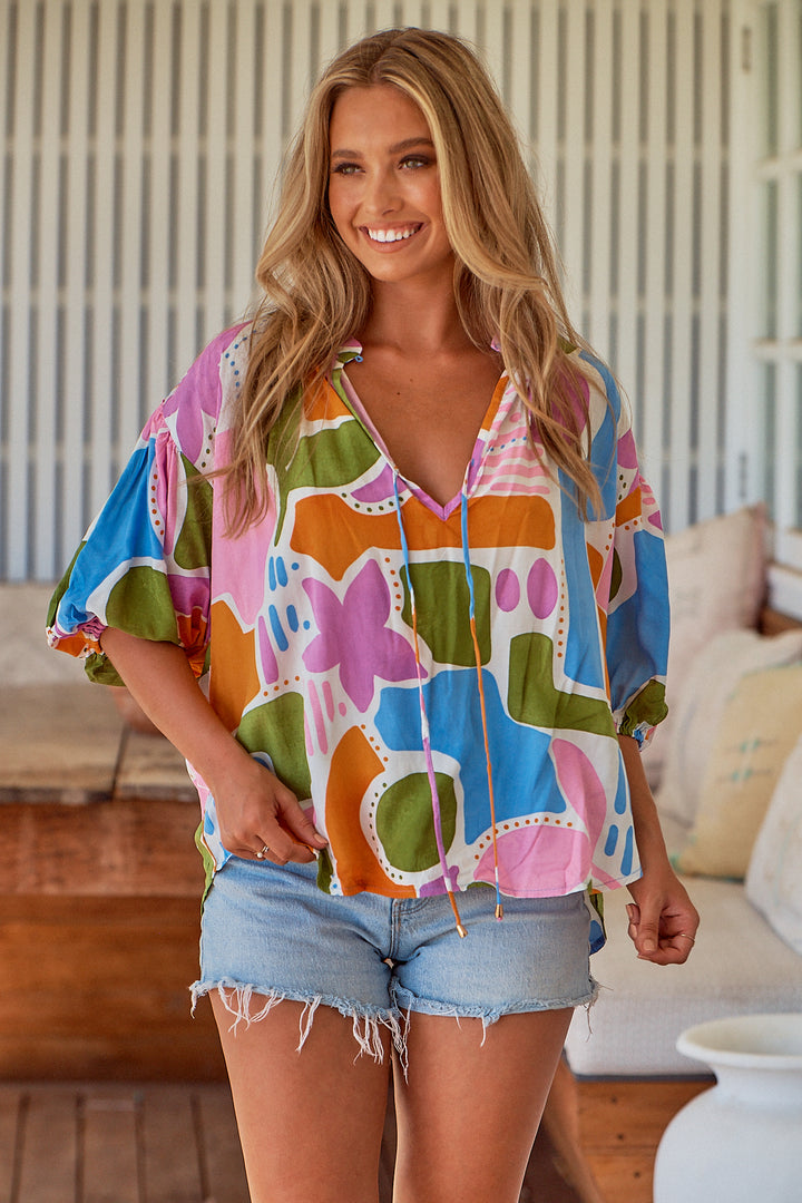 Pablo Print Citrin Top - Close up