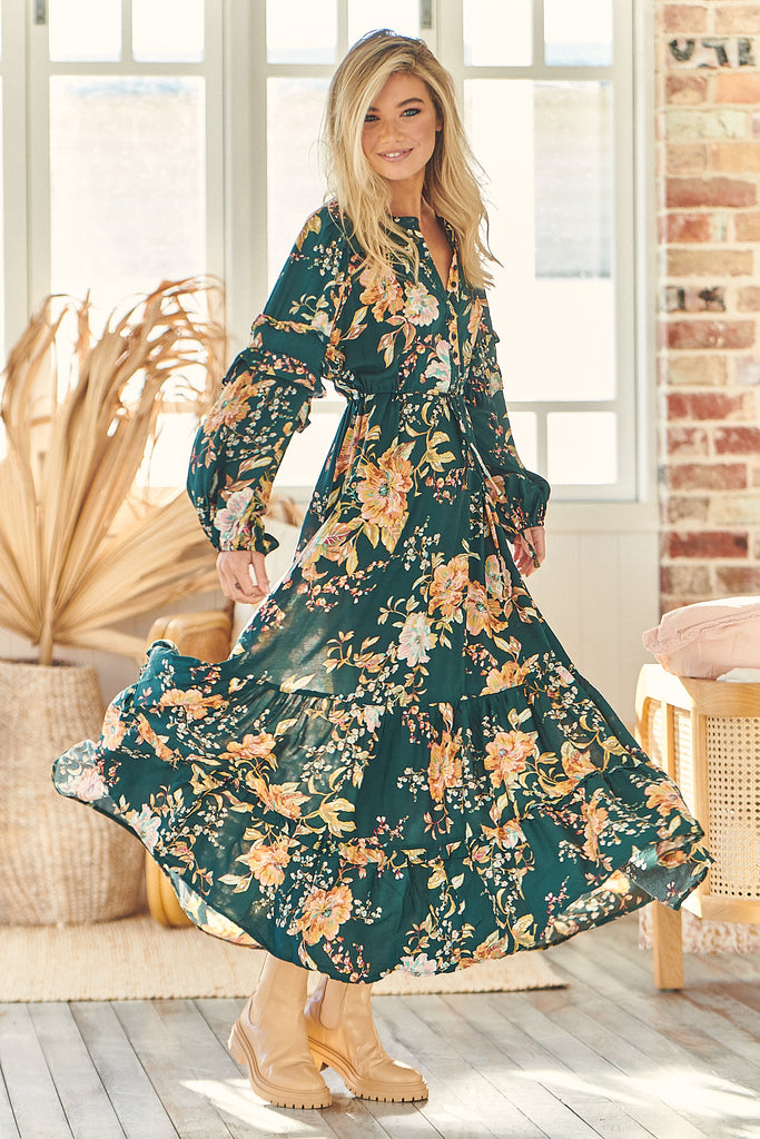 Autumn Bloom Print Shiloh Maxi Dress