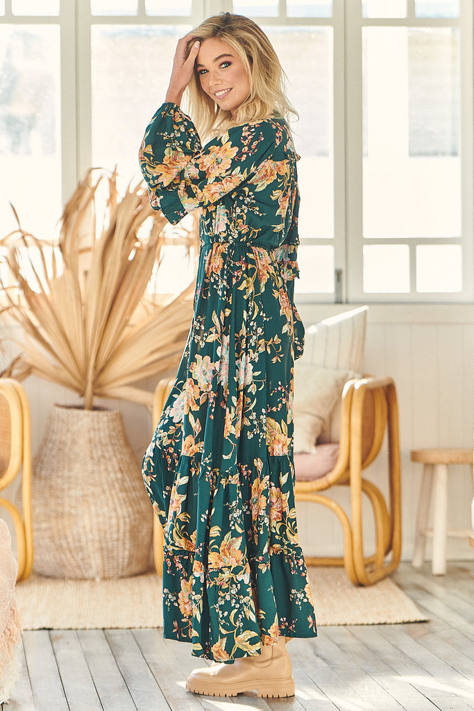 Autumn Bloom Print Shiloh Maxi Dress