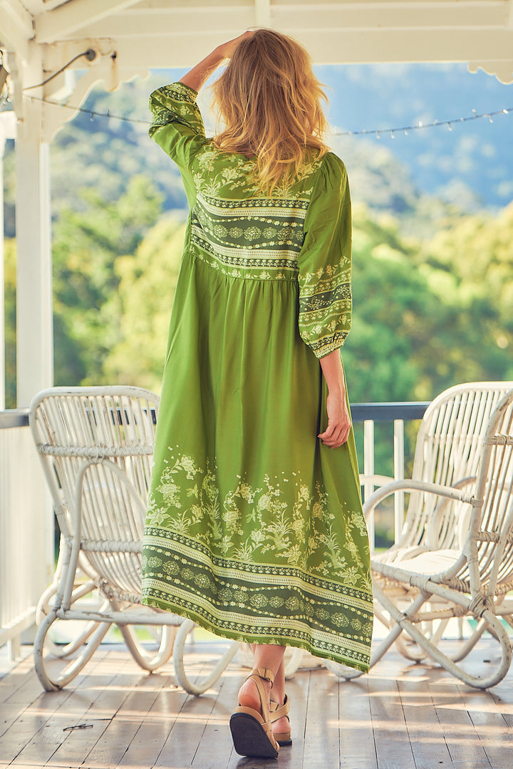 Eshana Olive Print Penny Midi Dress