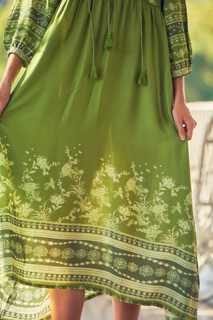 Eshana Olive Print Penny Midi Dress