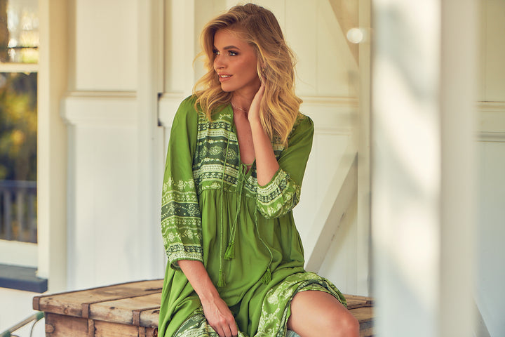 Eshana Olive Print Penny Midi Dress