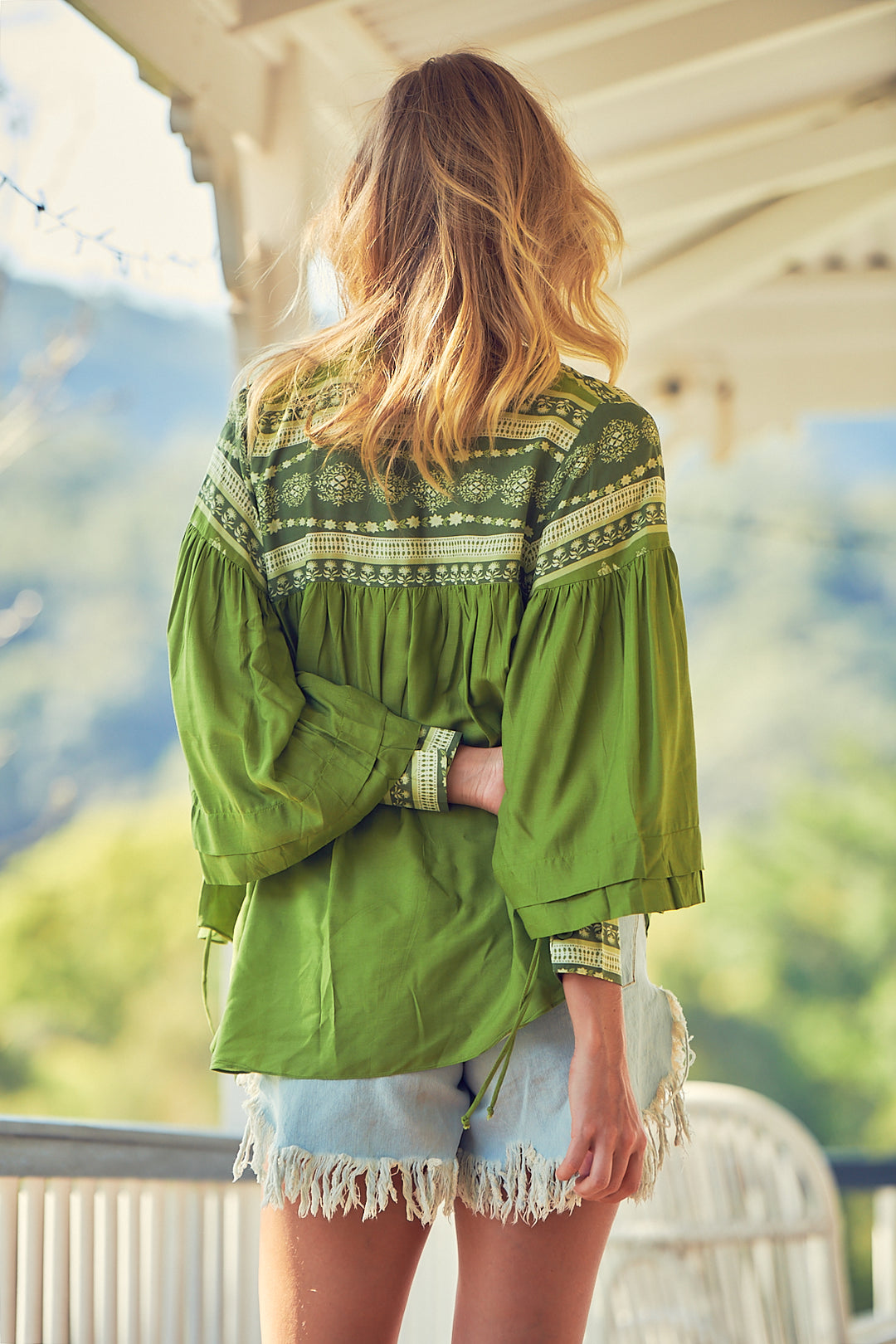 Eshana Olive Print Folk Blouse