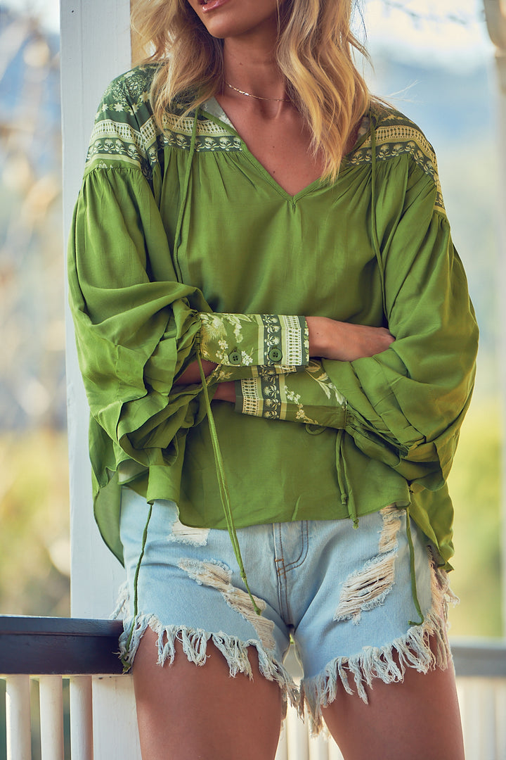 Eshana Olive Print Folk Blouse