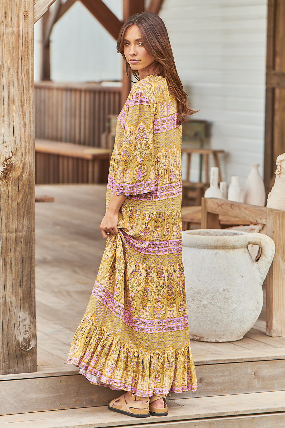 Caramel Odessa Print Jazmin Maxi - Side angle