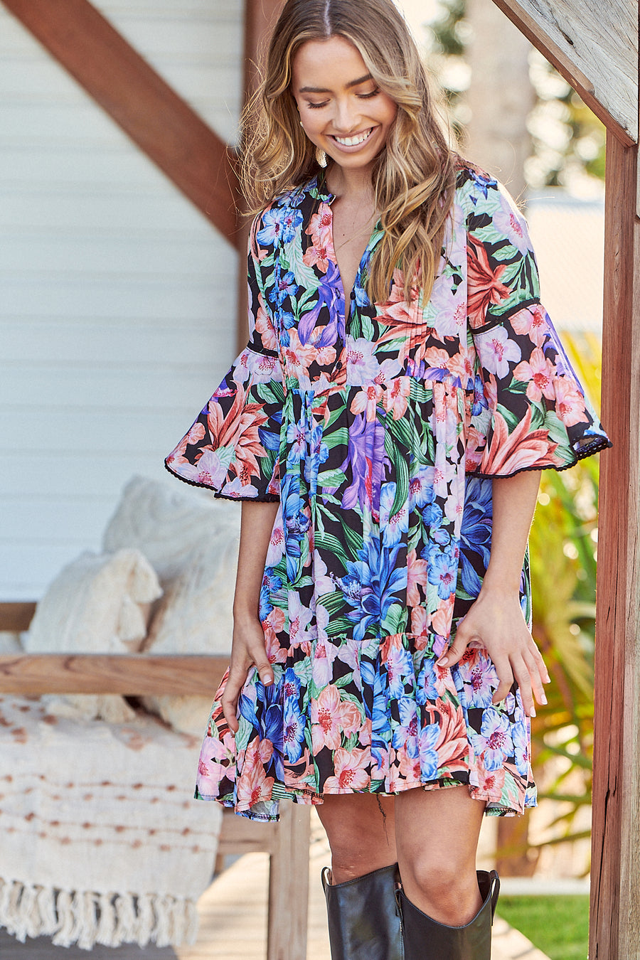 Midnight Tropics Print Betty Dress – Lilac and Mila